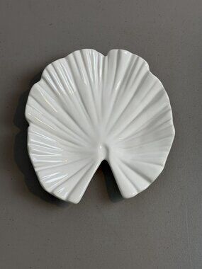 Ambiance Collections White Ceramic Ginkgo Leaf Plate Trinket Dish 8.5”